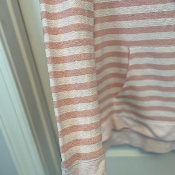 Jones New York pink and White Striped Knit Pullover Hoodie Kangaroo Pocket S - Picture 5 of 9